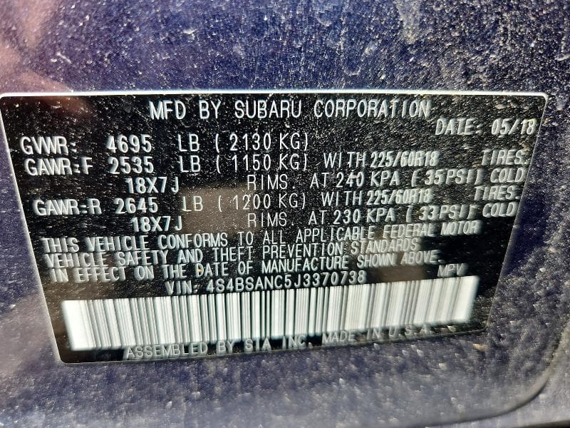 2018 SUBARU OUTBACK 2.5I LIMITED 14