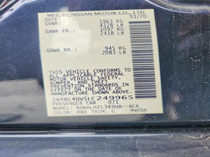 2020 NISSAN ALTIMA SV SV 13