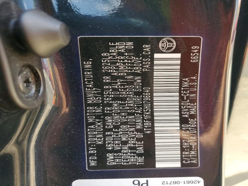 2017 TOYOTA CAMRY LE 12
