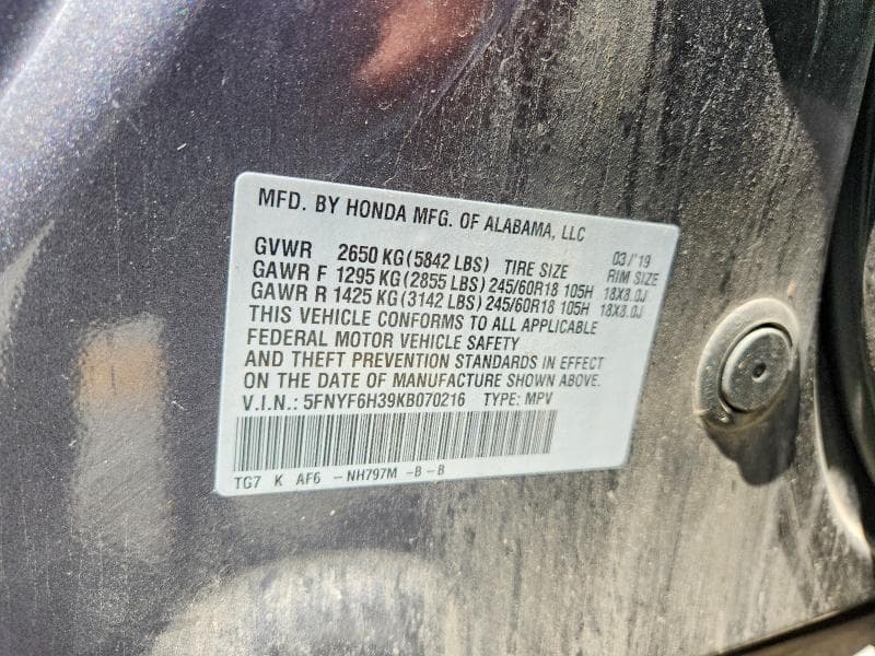 2019 HONDA PILOT EX 13