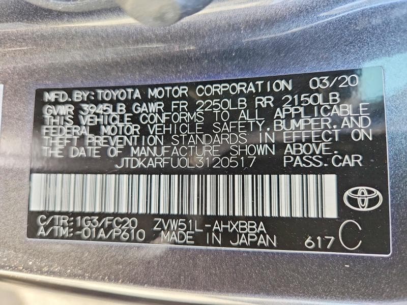 2020 TOYOTA PRIUS L ECO 12