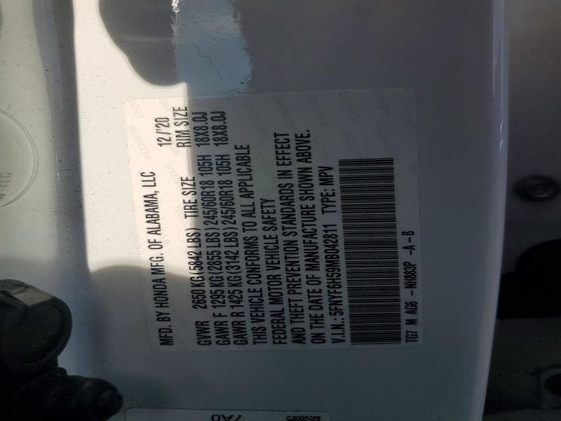 2021 HONDA PILOT EXL 12