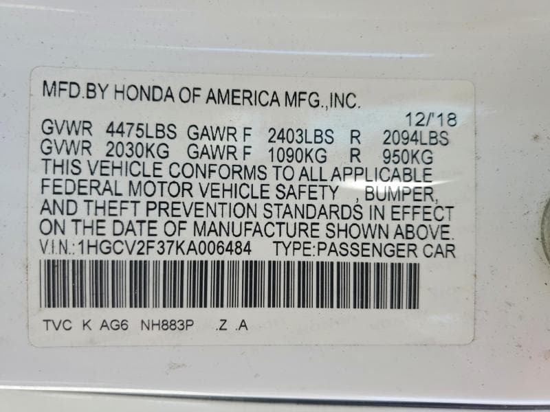 2019 HONDA ACCORD SPORT SPORT 13