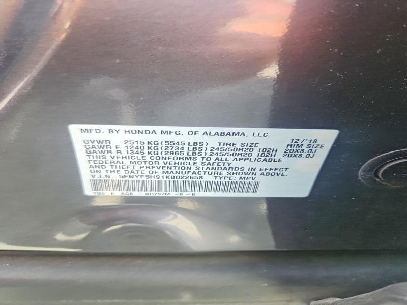 2019 HONDA PILOT TOURING TOURING 13