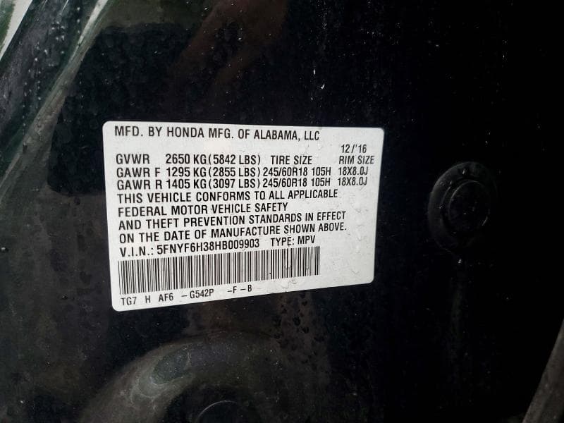 2017 HONDA PILOT EX 13