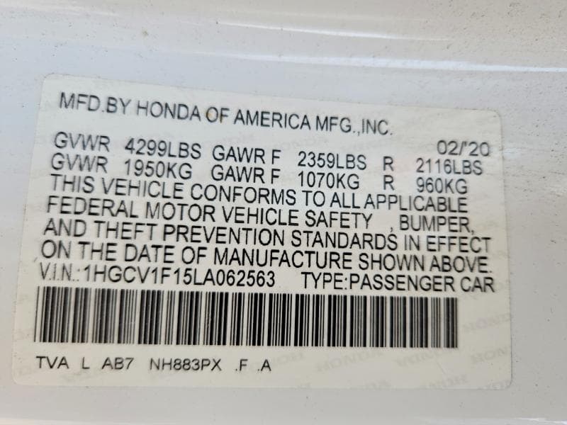 2020 HONDA ACCORD LX 12