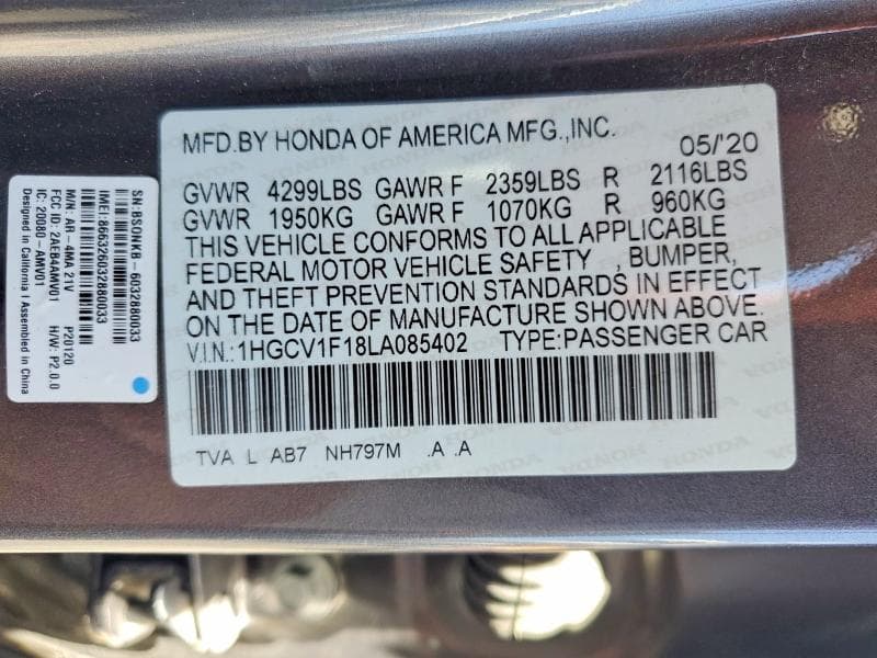 2020 HONDA ACCORD LX 12