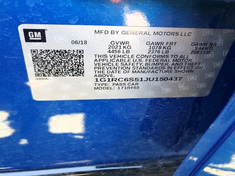 2018 CHEVROLET VOLT LT LT 12