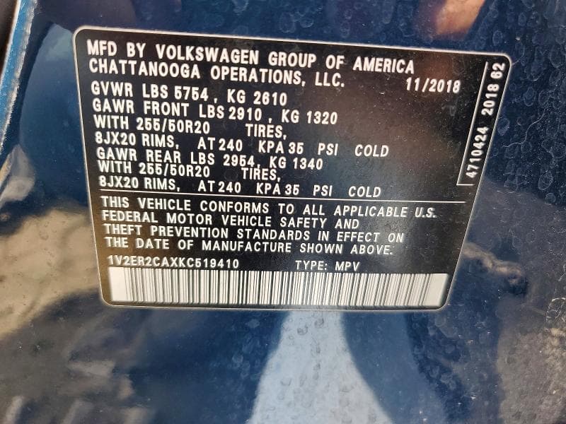 2019 VOLKSWAGEN ATLAS SEL 13