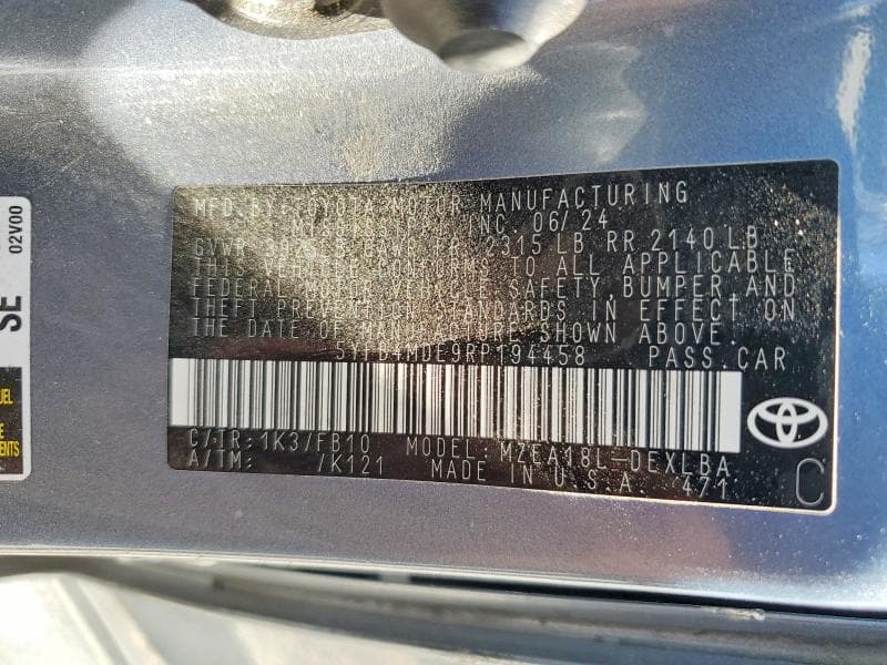 2024 TOYOTA COROLLA LE 12