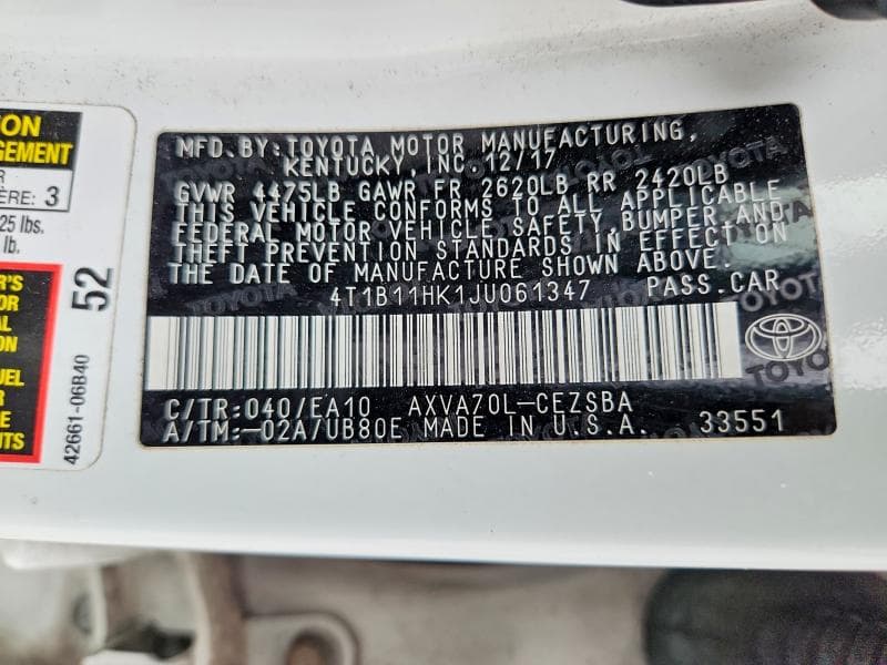 2018 TOYOTA CAMRY SE 13