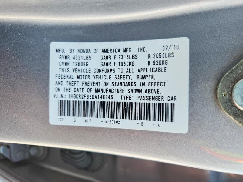 2016 HONDA ACCORD EXL 12