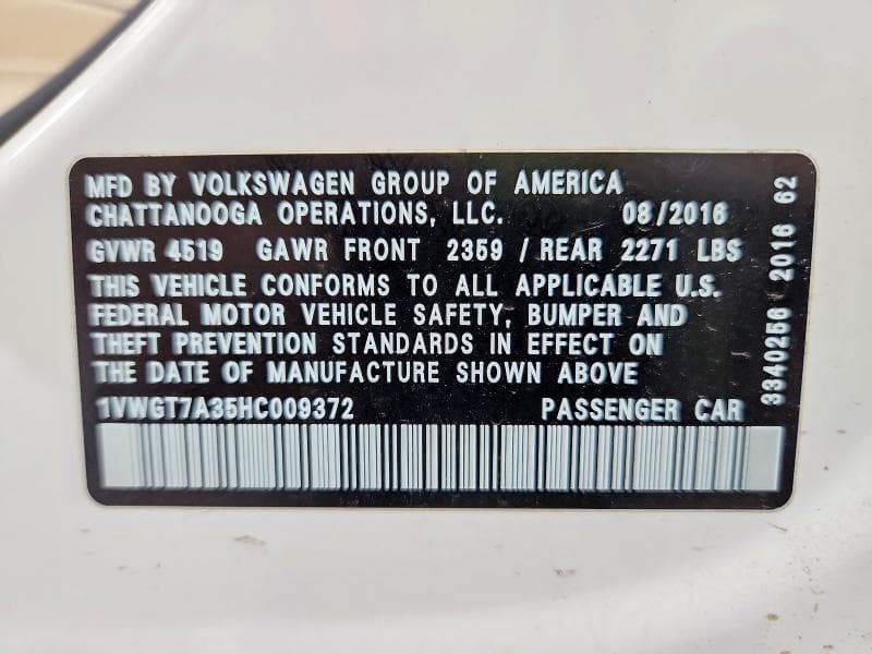 2017 VOLKSWAGEN PASSAT SE 12