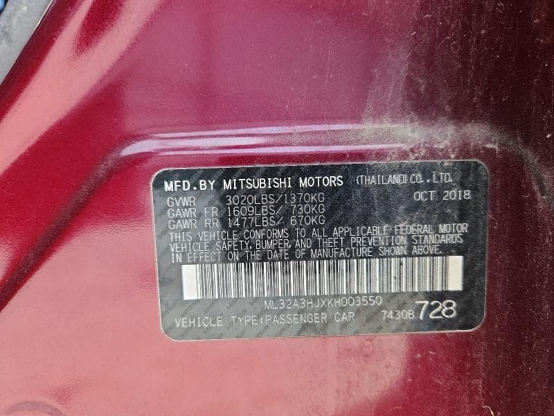 2019 MITSUBISHI MIRAGE ES 12