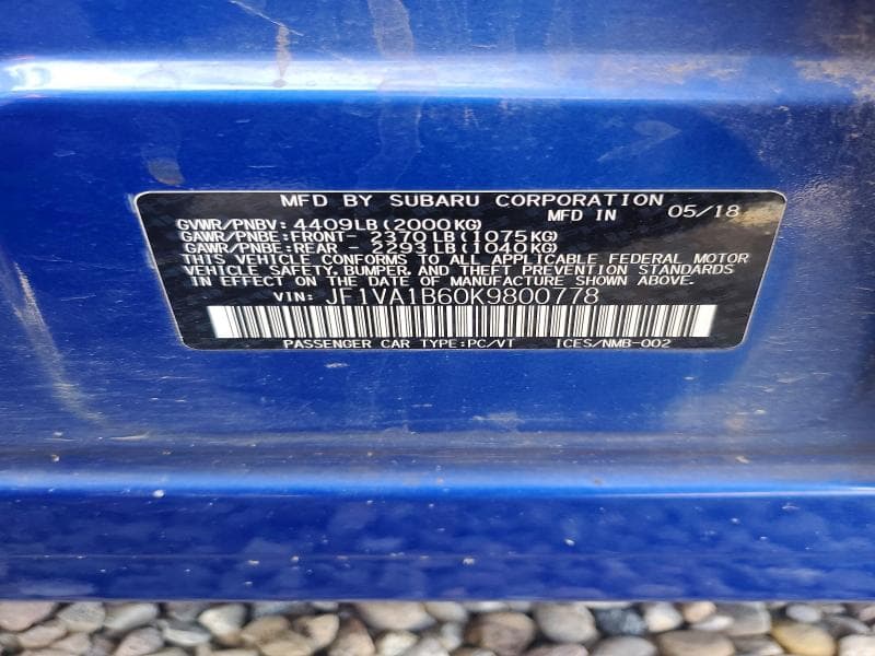 2019 SUBARU WRX PREMIUM PREMIUM 12
