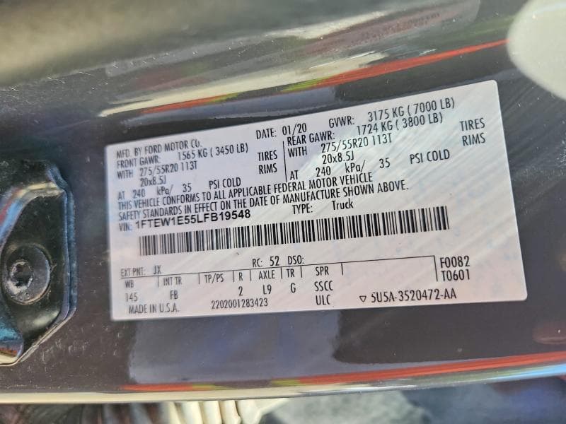 2020 FORD F150 SUPERCREW 12