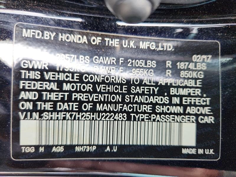 2017 HONDA CIVIC LX LX 12