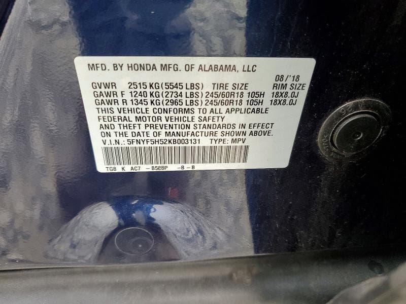 2019 HONDA PILOT 13