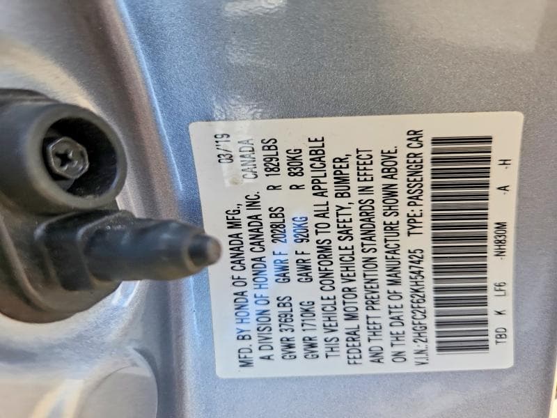 2019 HONDA CIVIC LX 12