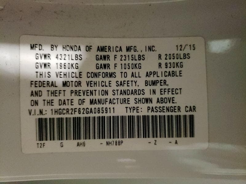 2016 HONDA ACCORD SPORT SPORT 12