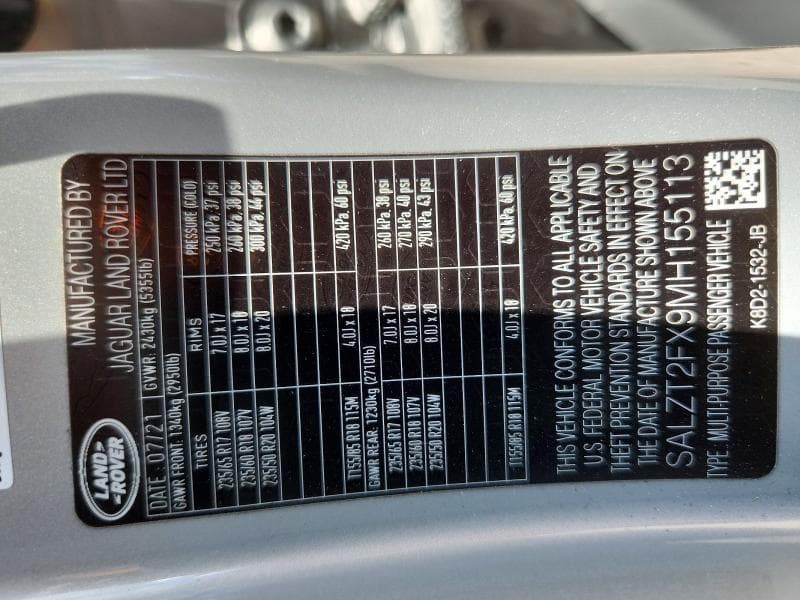 2021 LAND ROVER RANGE ROVER EVOQUE R-DYNAMIC S R-DYNAMIC S 12