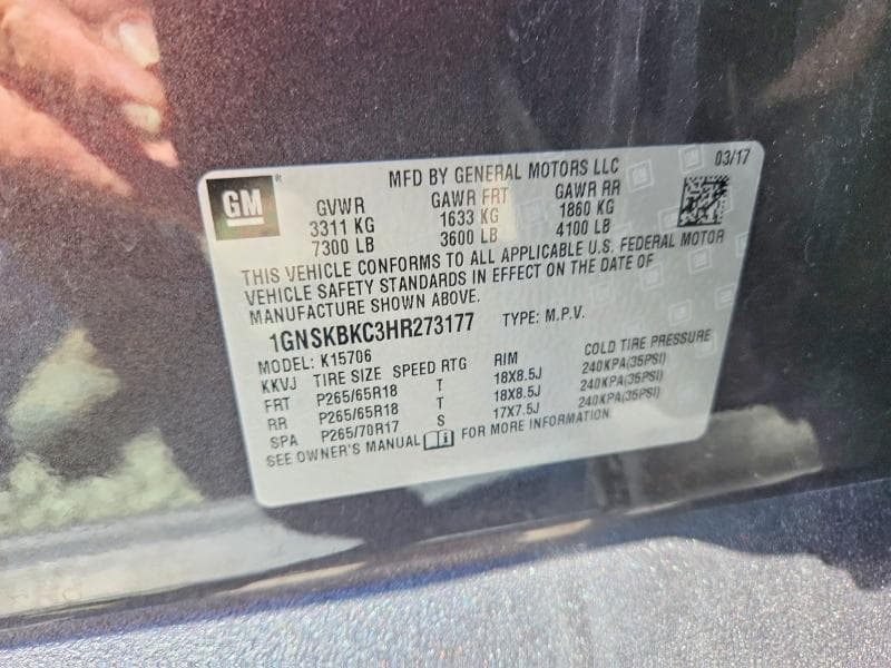 2017 CHEVROLET TAHOE K1500 LT K1500 LT 13