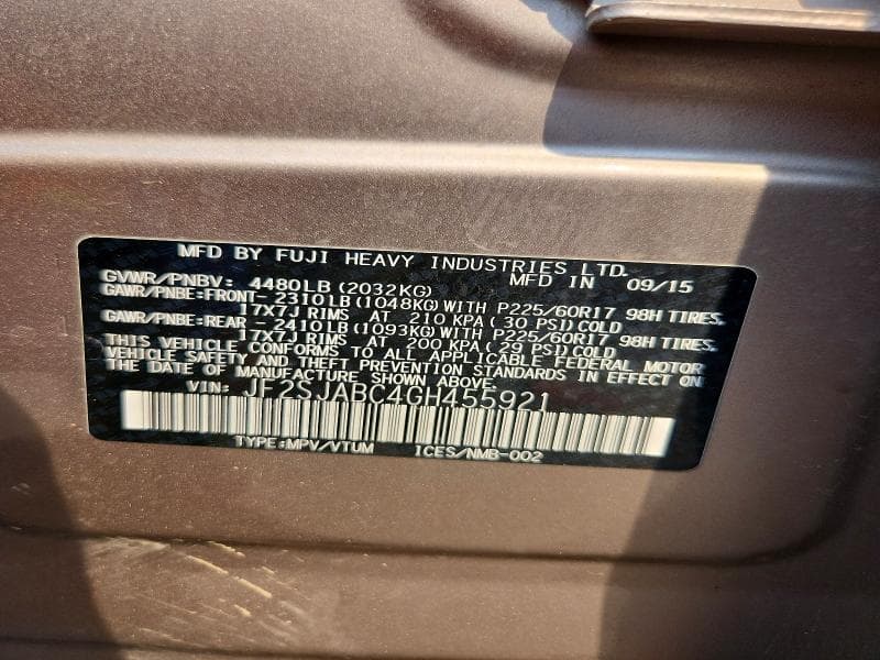 2016 SUBARU FORESTER 2.5I 13