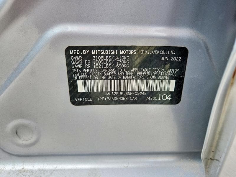 2022 MITSUBISHI MIRAGE G4 ES G4 ES 12