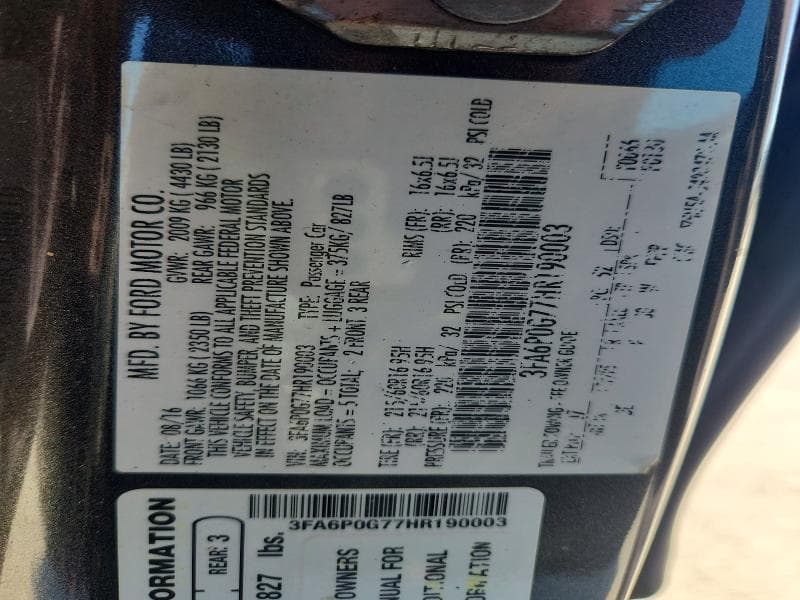 2017 FORD FUSION 12