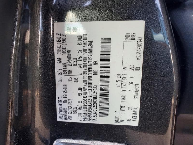 2017 LINCOLN MKC SELECT SELECT 12