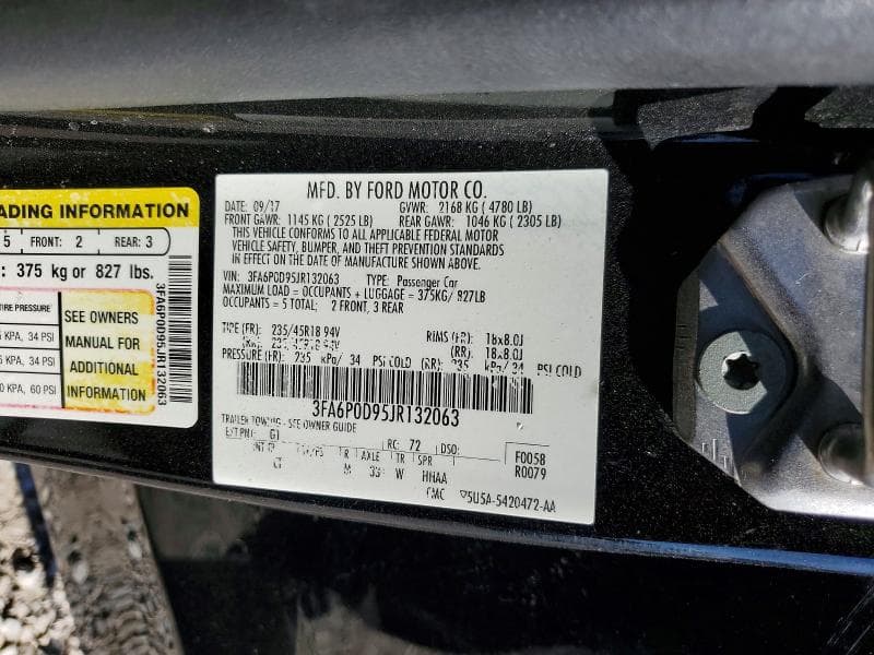 2018 FORD FUSION TITANIUM/PLATINUM TITANIUM/PLATINUM 12