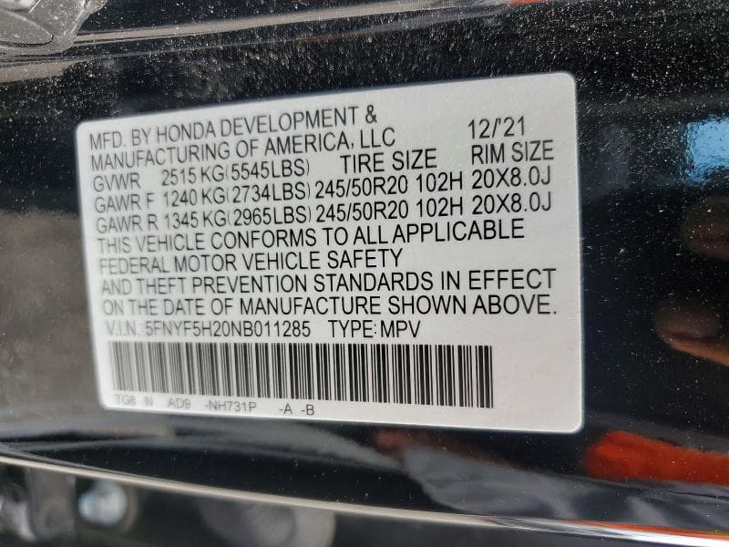 2022 HONDA PILOT SE 13