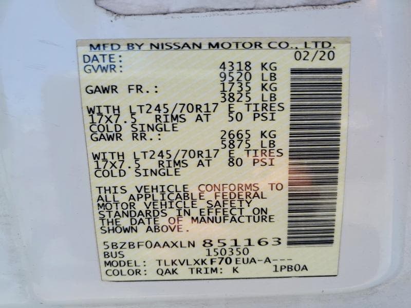 2020 NISSAN NV 3500 HD SV 3500 HD SV 13