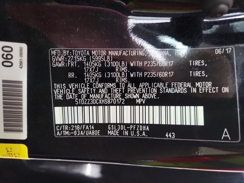 2017 TOYOTA SIENNA L 7-PASSENGER L 7-PASSENGER 13