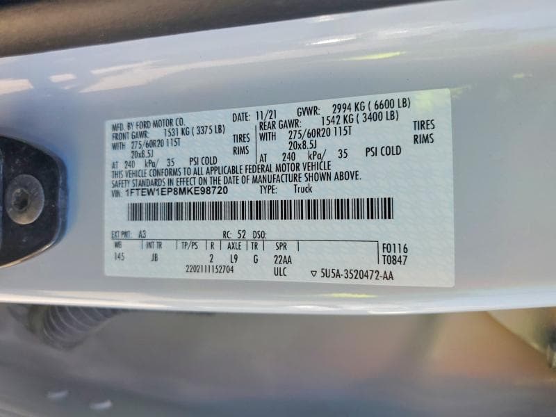2021 FORD F150 SUPERCREW SUPERCREW 12