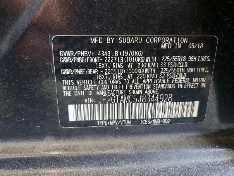 2018 SUBARU CROSSTREK LIMITED 12