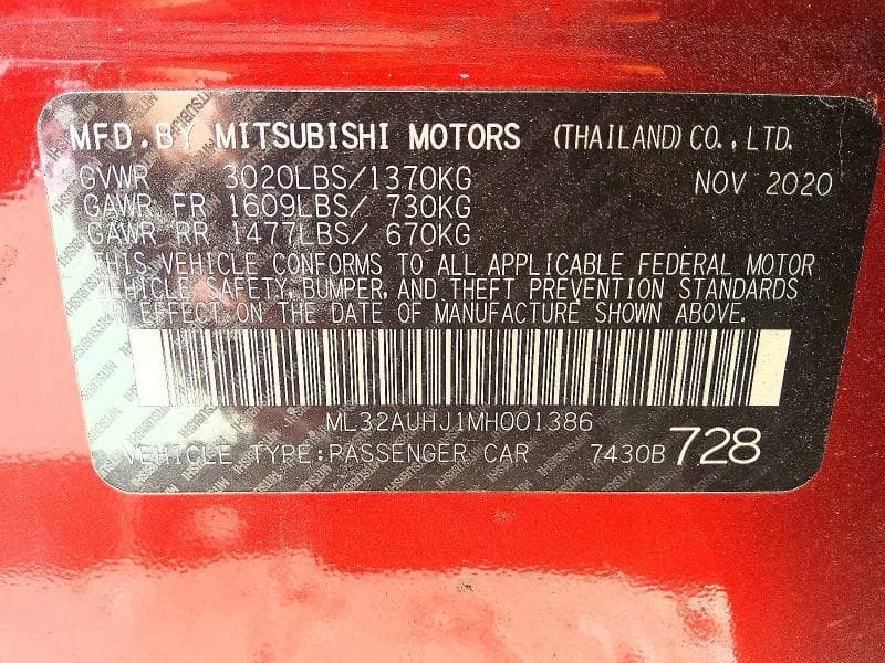 2021 MITSUBISHI MIRAGE ES/LE/CARBONITE EDITION 13