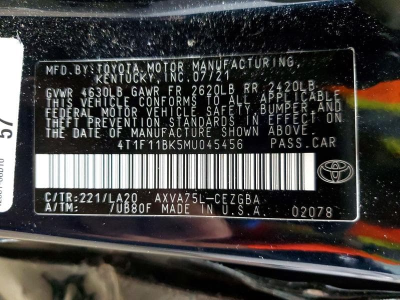 2021 TOYOTA CAMRY XLE XLE 12