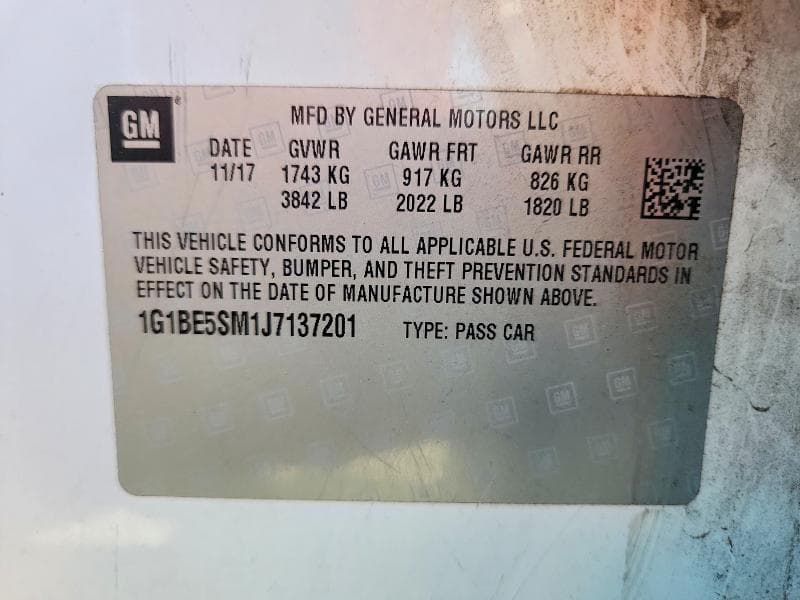 2018 CHEVROLET CRUZE LT LT 12