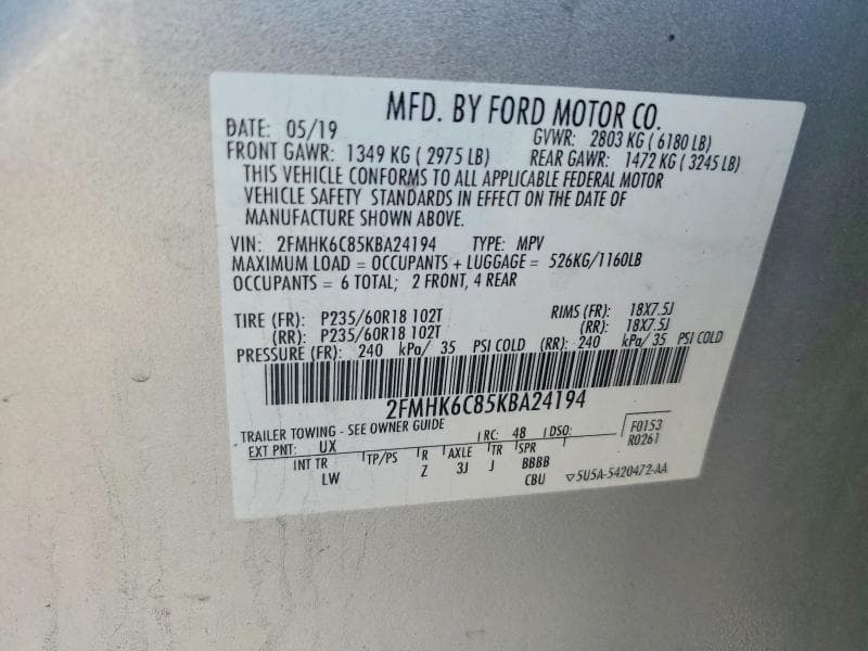 2019 FORD FLEX SEL SEL 12