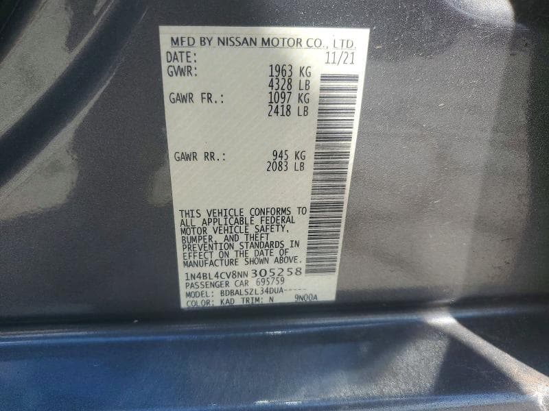 2022 NISSAN ALTIMA SR SR 12