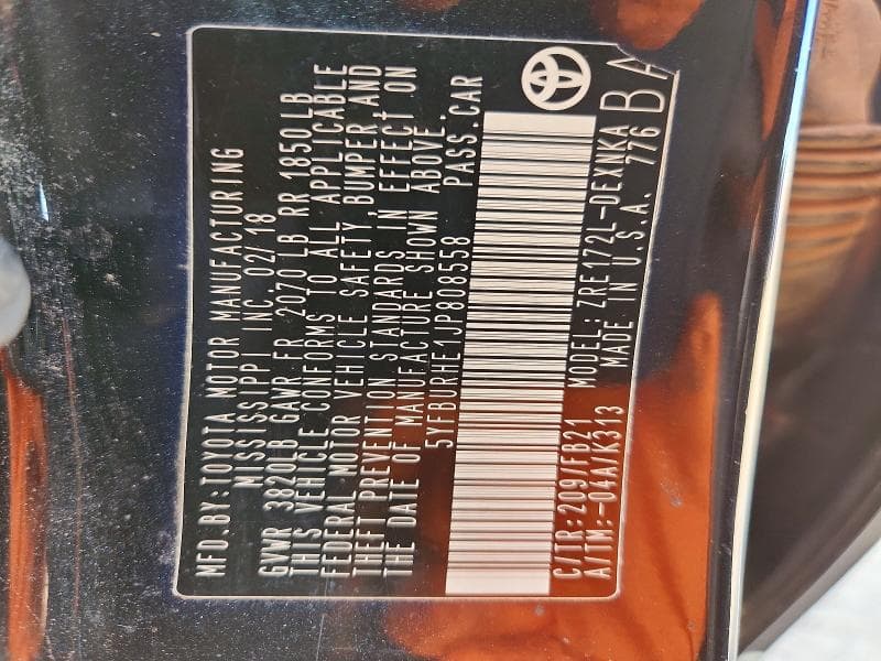 2018 TOYOTA COROLLA SE MANUAL 12