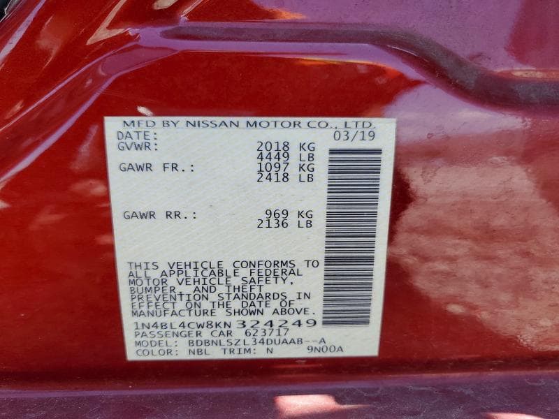 2019 NISSAN ALTIMA SR 13