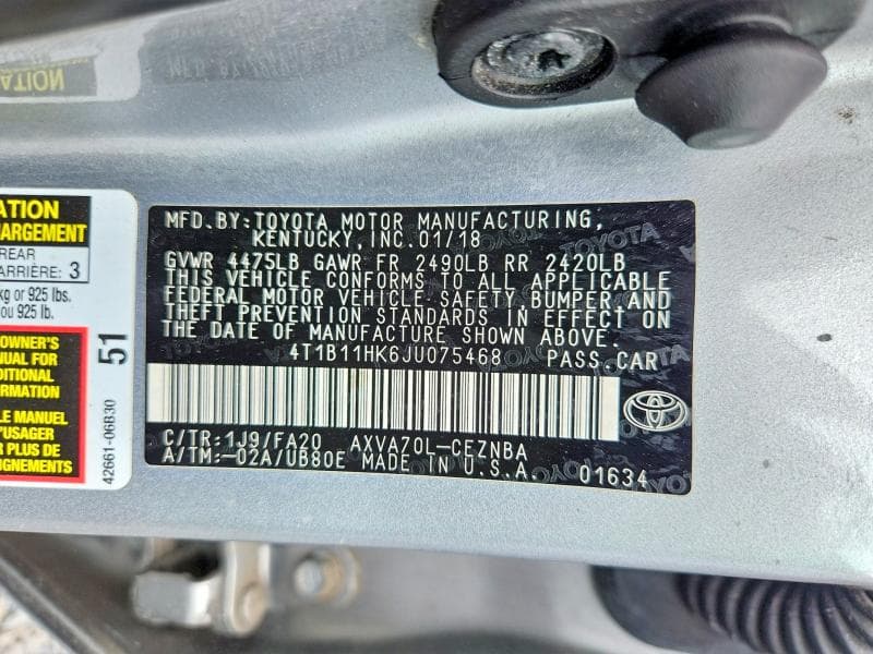 2018 TOYOTA CAMRY LE LE 12