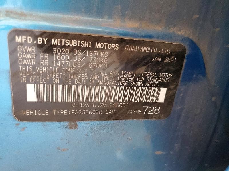 2021 MITSUBISHI MIRAGE ES 14