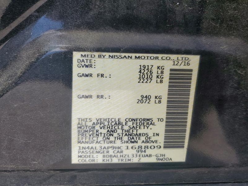 2017 NISSAN ALTIMA 2.5 SR 2.5 SR 12