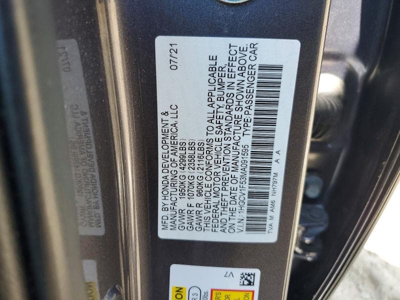 2021 HONDA ACCORD EXL EXL 12