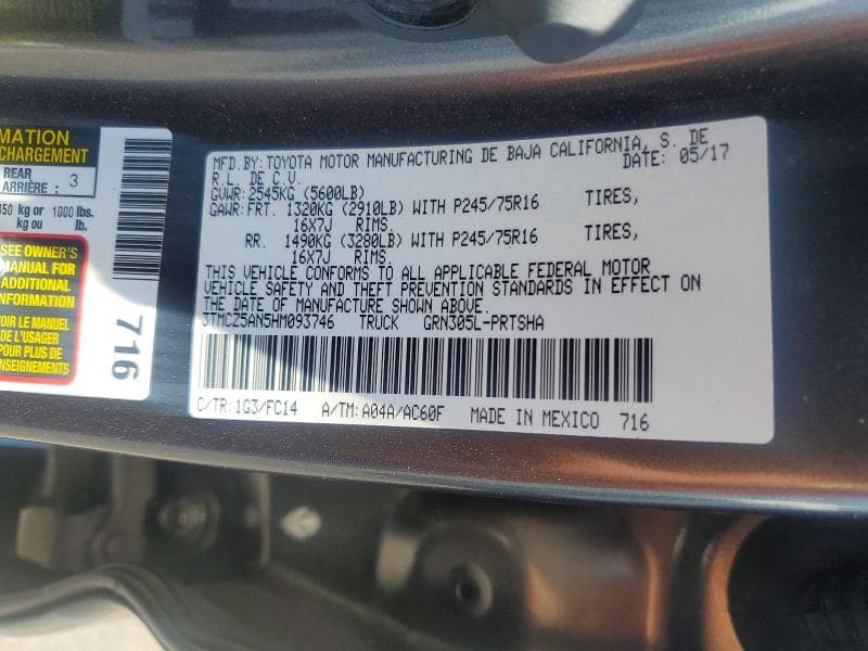 2017 TOYOTA TACOMA SR5 V6 SR5 V6 12