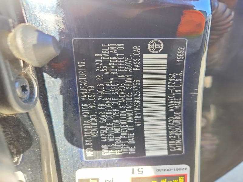 2019 TOYOTA CAMRY LE 12