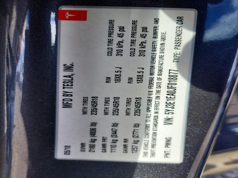 2018 TESLA MODEL 3 12